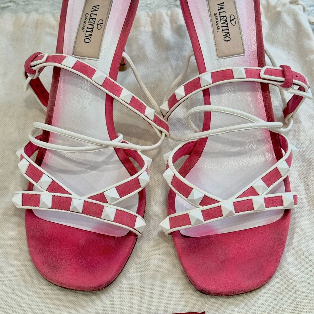 Valentino Pink and White Studded Heels